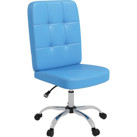 Chaise de bureau sans accoudoirs pivotante en cuir synthétique, hauteur réglable 45x59x90-100 cm Bleu