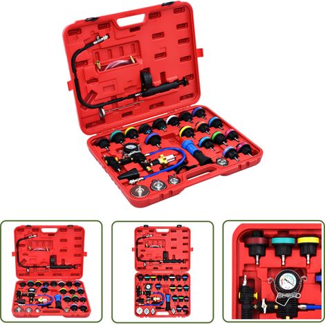 The Living Store Testeur de pression pour refroidissement et bouchon 28 pcs - Outil De Diagnostic Voiture - Testeur De Pression Radiateur - Kit Entretien Moteur - Outils Mécanique Auto - Kit Réparatio (1/5)