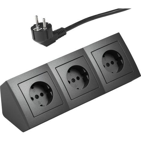 Bloc multiprise d'angle 3 prises avec contact de protection, câble de 2 m avec prise, 250 V/16 A, construction (anthracite) (1/5)