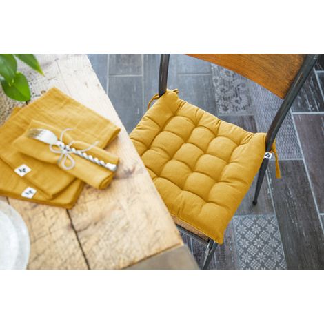 Assise matelassée Outdoor déperlant - Anti-UV "Kala" en Coton 38 x 38 cm l'Effet Papillon - Kala Safran - (1/4)