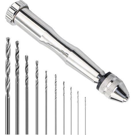 Set mit 10 Handbohrern, Handbohrmaschine mit 10 Spiralbohrern von 0,8 bis 3,0 mm, Minibohrer für die Schmuckherstellung, Minibohrer für den Modellbau, Bohrwerkzeuge für den DIY-Modellbau (Silber) (1/5)
