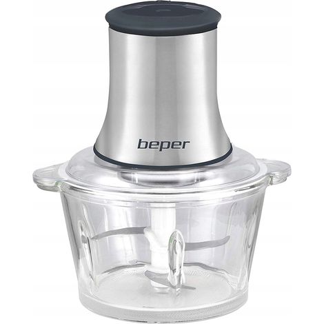BEPER P102ROB001 Glaszerkleinerer, Glasbehälter, ABS-Gehäuse, zwei Stahlklingenpaare, 2 Geschwindigkeitsstufen, rutschfester Boden, 1,5 l Fassungsvermögen, Grau/Schwarz (1/5)