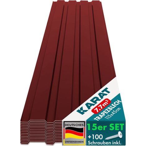 Karat – Lot de 15 tôles trapézoïdales métalliques 115 x 45 cm – Fixations incluses – Résistantes aux intempéries et aux UV – Montage facile