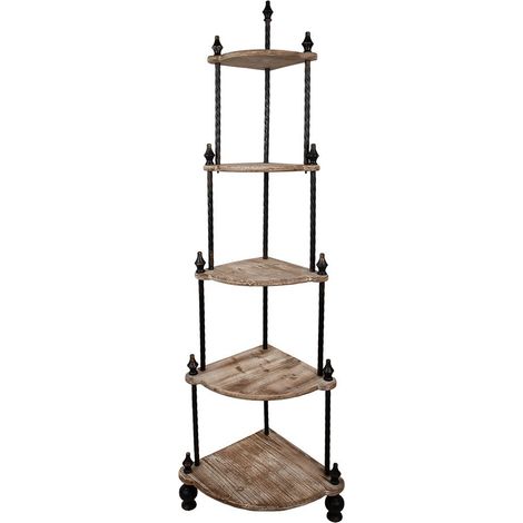 Étagère d'angle de rangement en bois et métal marron style vintage 5 niveaux 45 x 45 x 184 cm - PANGIVO