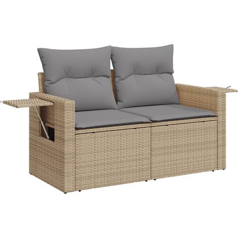 Maison Exclusive - Gartensofa mit Kissen 2-Sitzer Beige Poly Ratt