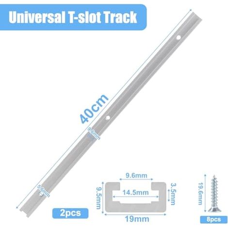 Lot de 2 rails en T, guide en aluminium pour scie circulaire sur table, 400 mm, rail circulaire en T avec vis pour table de défonceuse (1/5)