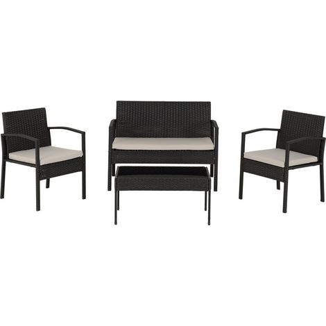 Cedar Garden Set (4 piece) - Rattan - Grey/Black