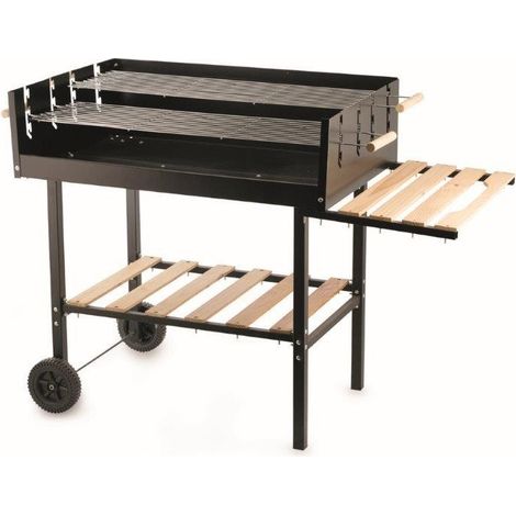 BBQ RETTANGOLARE NERO CON RUOTE 118X56X92CM (1/9)