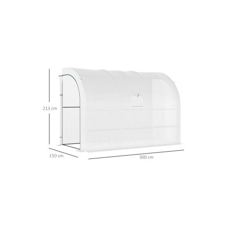 Serre de jardin blanche en acier avec bâche, étagères et fenêtres, résistante à l'hiver 300 x 150 x 213 cm pour balcon et jardin (1/5)