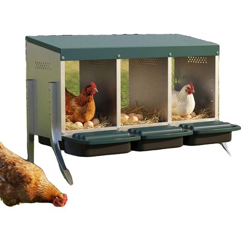 Caisse de nid pour poules, bois résistant aux intempéries, 84 x 55 x 61 cm, adaptée pour 3 poules, plateau à œufs à rouleau, trous de ventilation (1/5)