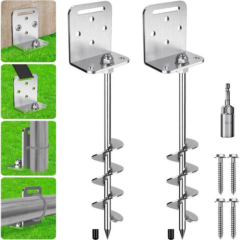 2 Piquet De Fixation - Ancrage Au Sol - Trampoline - Vis Hélicoïdale 5cm Pour Vent Fort - Usage Camping Carport Auvent Balançoire - Argent - 50x5cm (1/5)