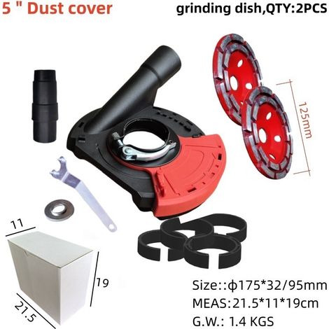 Carter d'aspiration pour meuleuse d'angle avec 2 meules diamantées de 125 mm de qualité professionnelle (1/5)
