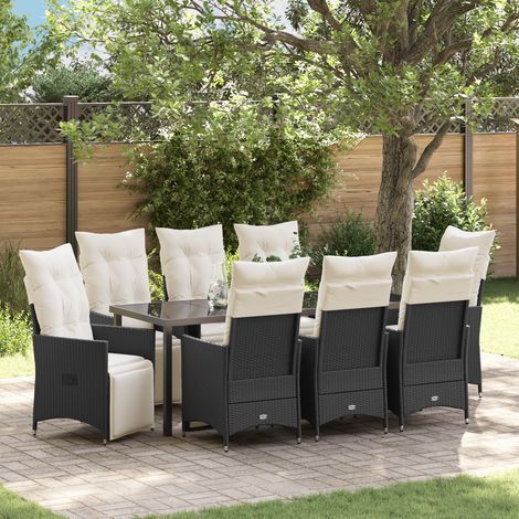 vidaXL 9 Piece Garden Dining Set with Cushions Black Poly Rattan (1/5)
