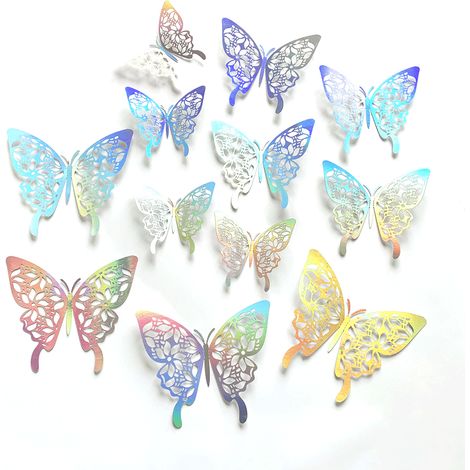 48 papillons décoratifs laser, papillons 3D pour décoration murale chambre d'enfant, chambre de bébé, décorations pour fête d'anniversaire sur le thème des papillons (1/5)