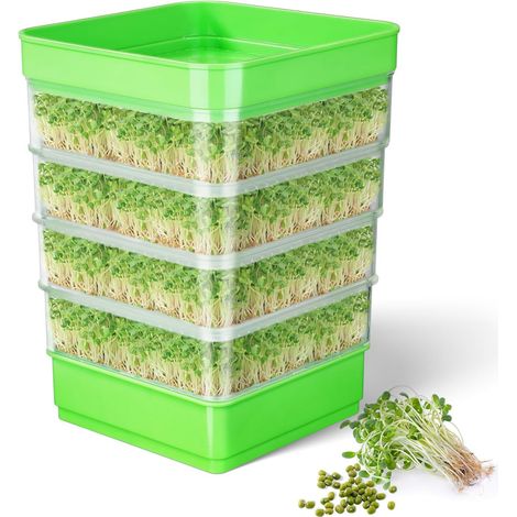 Kit de Germination de graines, kit de Culture de germes de Haricots à 4 étages, Plateaux de Culture de Micro-organismes Verts empilables pour Haricots, Luzerne et Herbe de blé (1/5)