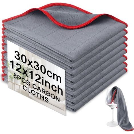 Chiffon Magique Microfibre Carbone 400g/sm,8X Chiffons en Fibre de Carbone,30 X 30 cm Chiffon Vitre sans Trace Absorbant Polissage pour Vitres, Miroirs, Écrans, véhicules, Toutes Surfaces Lisses
