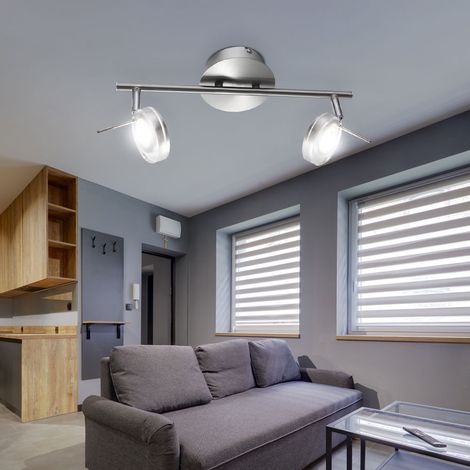 Plafonnier plafonnier spot lampe spot lampe de salon, spots mobiles, nickel mat, LED 5W 375Lm blanc chaud, LxlxH 35,5x8x18,5cm (1/5)