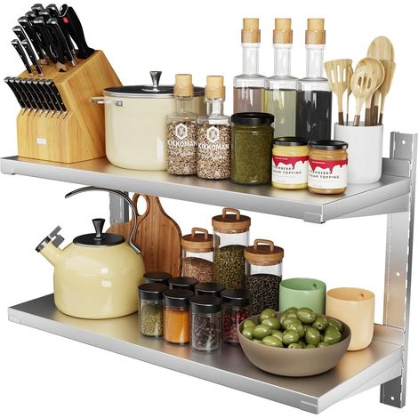 Étagère Cuisine Inoxydable Réglable 100cm, 2 Niveaux Étagère Métallique Murale Amovible, Range Cuisine pour Organisateur et Rangement Restaurant, Bar, Maison, Garage et Buanderie (1/5)