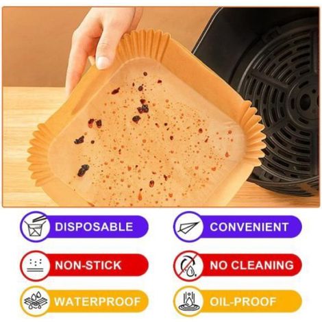 Papier Cuisson Air Fryer, 100 Pièces Papier Sulfurisé Air Fryer 20CM Papier pour Friteuse à Air Accessoire Ninja Air Fryer Feuille (1/4)
