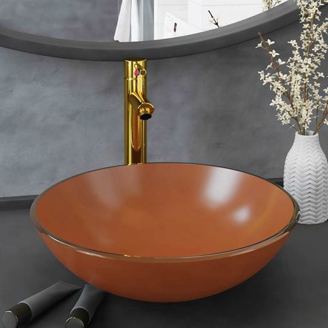 Lavabo de bain-Vasque avec robinet et drain à poussoir Verre trempé 844889 (1/5)