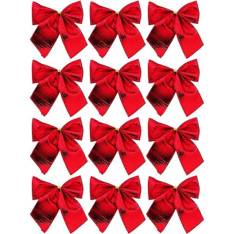 dajkiuy Lot de 12 nœuds de Noël, 6 cm (2,36 pouces), nœuds rouges pour couronnes de Noël, décoration de sapin, couronnes et cadeaux (1/5)
