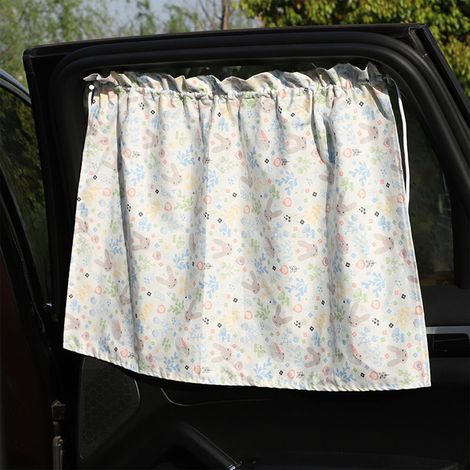 Store-rideau pare-soleil pour voiture, ventouse, anti-UV, protection thermique latérale, motif lapin, cartoon, occultant, 2 pièces (1/4)