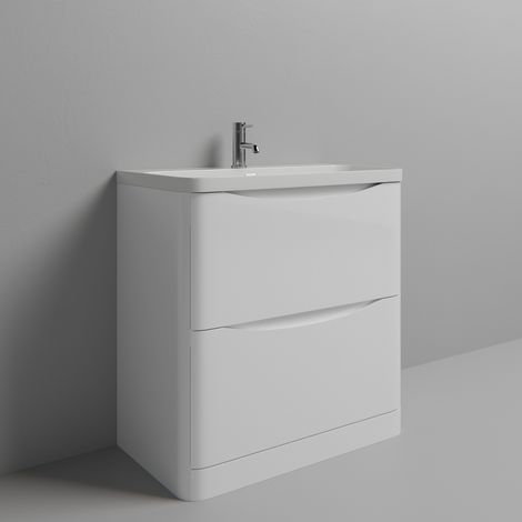 Vela Gloss White 800mm 2 Drawer Vanity Unit with Fina Basin