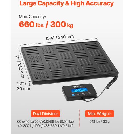 Balance Postale Numérique 300 kg Pèse-colis Double Précision 60 g-40 kg (20 g) 40-300 kg (100 g), avec Fonction de Maintien Tare, É… (1/5)