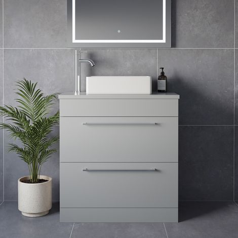 Napoli 390 Gloss Grey Pearl 800mm 2 Drawer Vanity Unit for Countertop Basins - 800mm - Chrome 480mm Handle