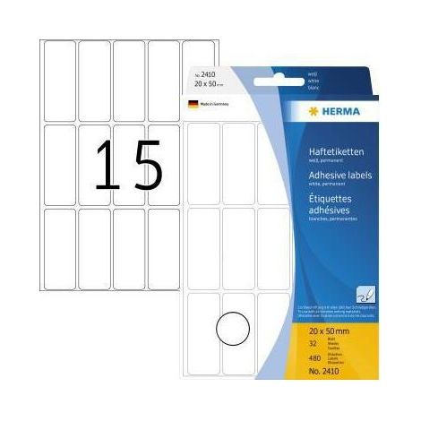 Universaletikett 20 x 50 mm (B x H) nicht wieder ablösbar Papier weiß 480 Etik./Pack. (1/4)