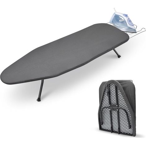 Table à Repasser avec Porte-Fer, Planche Repasser Pliable avec Housse Coton, Maille Métallique, Pieds Antidérapants, pour Fer Vapeur Domicile Voyage, Gris Foncé (1/5)