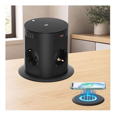 Prise Escamotable pour Plan de Travail, USB-C et Charge sans Fil (1/5)