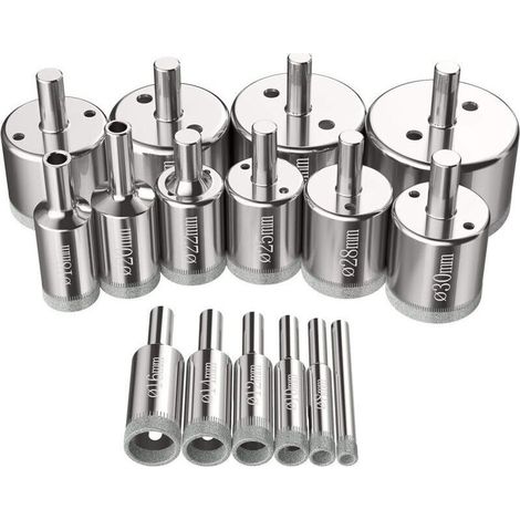 Tin Tinker et Tirpan – Ensemble de 16 scies cloches diamantées (6–50 mm) pour forets à verre, adaptées à l'acier au carbone, au verre, à la céramique, à la porcelaine, aux carreaux et au marbre. (1/5)
