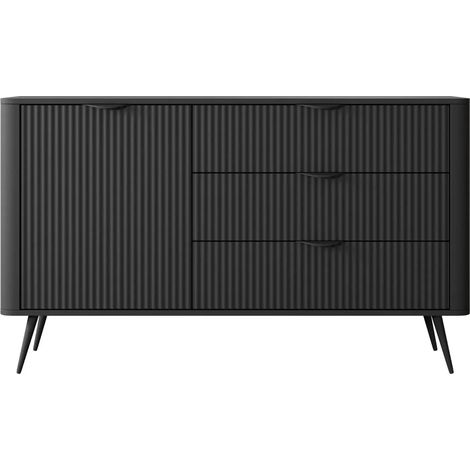 JOUDY MINI - Mini buffet 138cm effet rainuré - Noir (1/5)
