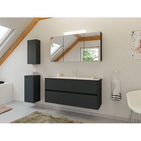 Badmöbel Set Taifun 4tlg. 120 cm mit Spiegelschrank und 2x Badschrank Grafit (1/5)