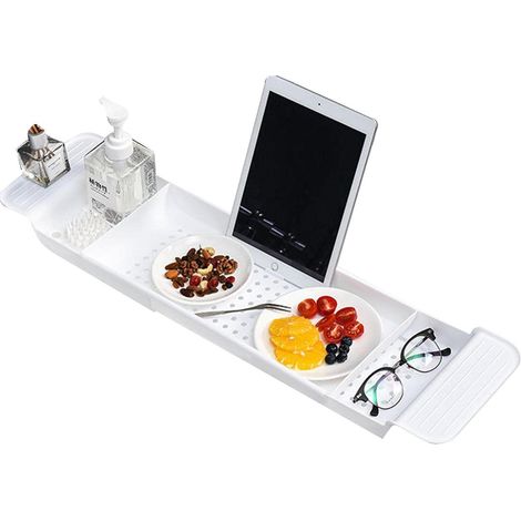 Baignoire Extensible, Planche Bain pour Baignoire, Pont Bain pour Baignoire, Organisateur Baignoire et Support pour Bougie, Vin, Tasse, Livre, Téléphone pour Spa, Salle Bain (1/5)