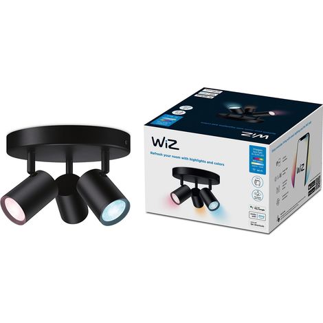 WiZ Faretto Smart LED Imageo WiFi, Base Tonda, Luce Bianca o Colorata Dimmerabile, GU10, 3x5W, Nero, Tecnologia SpaceSense, Controllo Vocale (Alexa, Apple HomeKit, Google Home) (1/4)