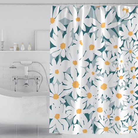 JSSEVN - Cortina de ducha moderna con estampado, confeccionada en tejido de poliéster grueso e impermeable, con ojales resistentes a la corrosión (180x180 cm, Color: Flores blancas). (1/5)
