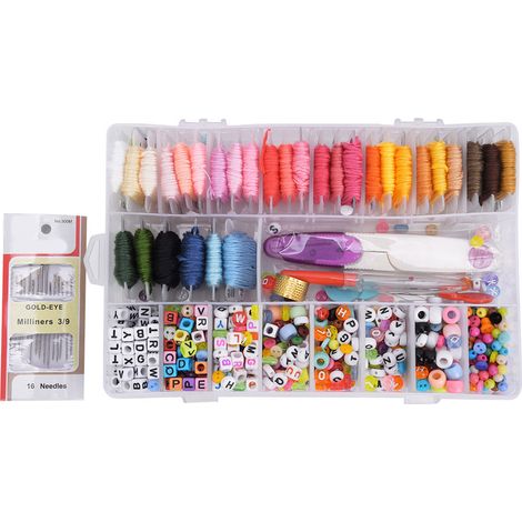 Lot de 851 pièces fil aiguille ciseaux colorés outils broderie couture avec boîte rangement (1/5)