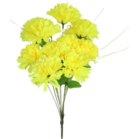 Gelber Strauß aus 10 künstlichen Chrysanthemen mit Gras – Dekoration zum Allerheiligentag (1/3)