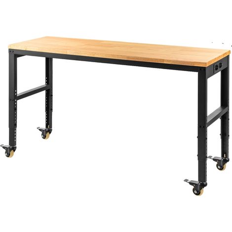 Banco de trabajo, altura ajustable, superficie de roble resistente, 61x20 pulgadas con ruedas. (1/2)