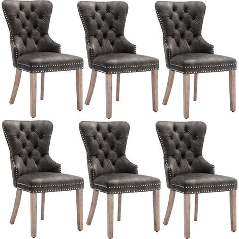 Set di 6 sedie da pranzo in velluto grigio con gambe in legno e borchie decorative MODENUIT (1/5)
