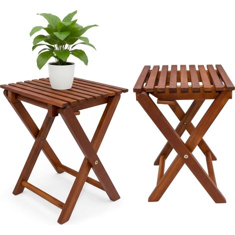 Eukalyptus Klapphocker natur 37 x 29 cm - 2er Set - klappbarer Holz Blumenhocker