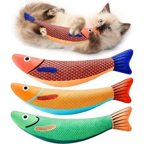 Peces de juguete para gatos - 3 piezas - Contienen hierba gatera y producen un sonido crujiente. Son suaves y duraderos. Son un juguete interactivo para gatitos, ideal para actividades en interiores c (1/3)