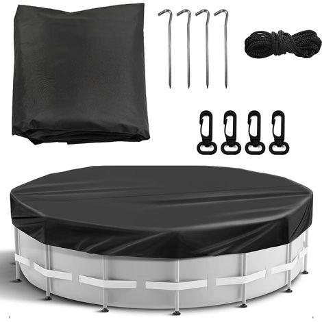 Bâche de piscine ronde - 366 cm - Pliable - Avec cordon de serrage et clous de sol - Bâche de piscine ronde - Imperméable - Coupe-vent et anti-poussière - Pour piscine hors sol (1/5)