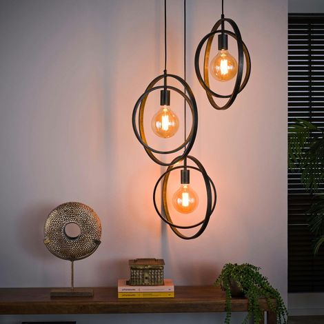 Suspension industrielle étagée 3 lampes anneaux croisés TRIBECA (1/5)