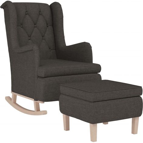 vidaXL Poltrona con Gambe a Dondolo e Sgabello Grigio Scuro in Tessuto (1/4)