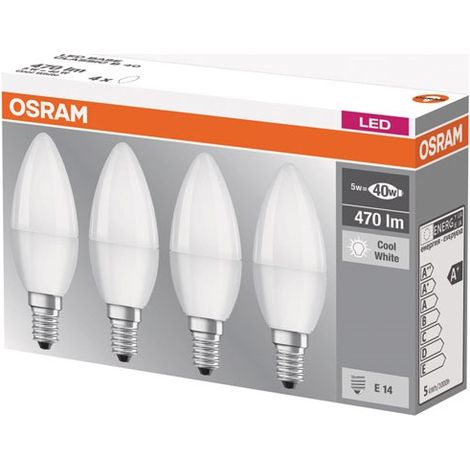 Led llama pulida con radiador 5.7w40w E14 frío x 4 - Osram