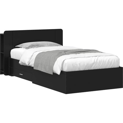 Bed Frame with Storage Black 75 x 190 cm Engineered Wood vidaXL (1/5)