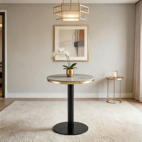 Table d'appoint ronde 60x60x74 cm en MDF et métal gris, gain de place pour salon moderne FloraGrace (1/5)